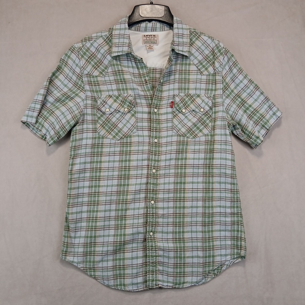 Vintage Levis Medium Mens Shirt Linen Blend Snap Western 18x26 (Fits A XSmall)